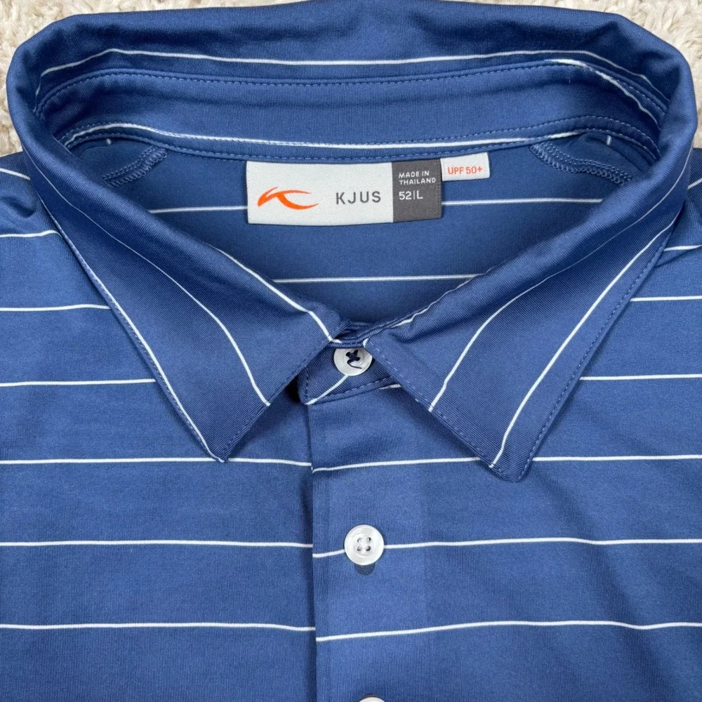 KJUS Soren Polo Men 52 L Blue Striped Short Sleeve Golf Shirt MG60-D13